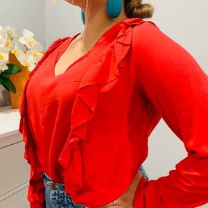 Mango Coral Long Sleeve Shirt Size Large